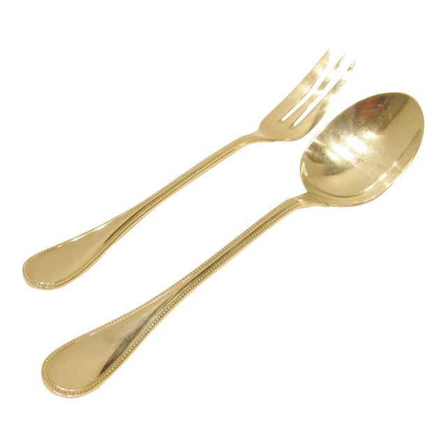 1970s Christofle 2-Piece Silver Plate Serving Fork and Spoon in Pearls Pattern For Sale