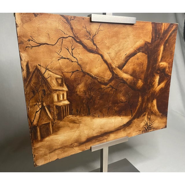 1970’s "The Tree" Bistre Style Oil Painting, Burnt Umber Colors by