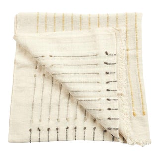 Contemporary Studio Variously Hand-Knotted White Safari Merino & Organic Cotton Striped Throw For Sale