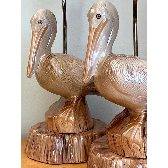 Vintage Glazed Ceramic Pelican Lamps - A Pair For Sale - Image 11 of 12