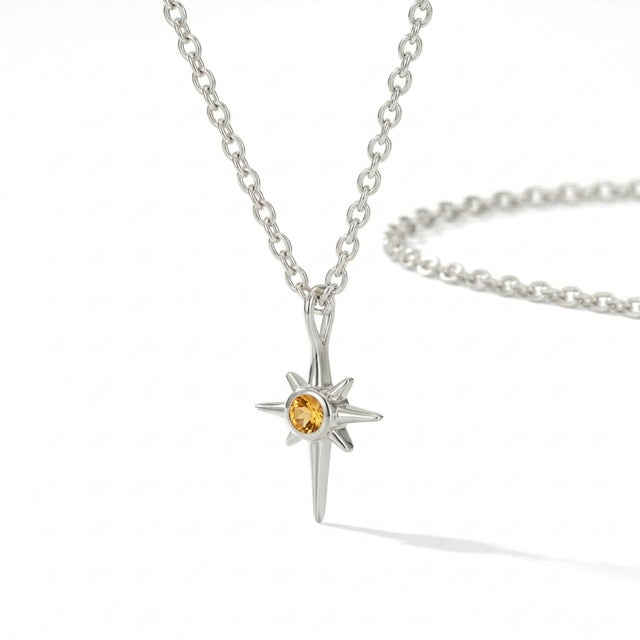 Citrine Starburst Pendant, Northern Star Celestial Pendant for Woman For Sale - Image 4 of 4