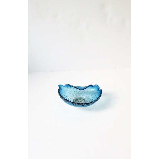 Italian Murano Blue Art Glass Bowl Scalloped Edge For Sale - Image 10 of 12