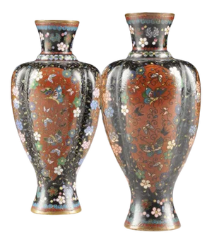 Pair Late 19th Century Japanese Cloisonne Bud Vases