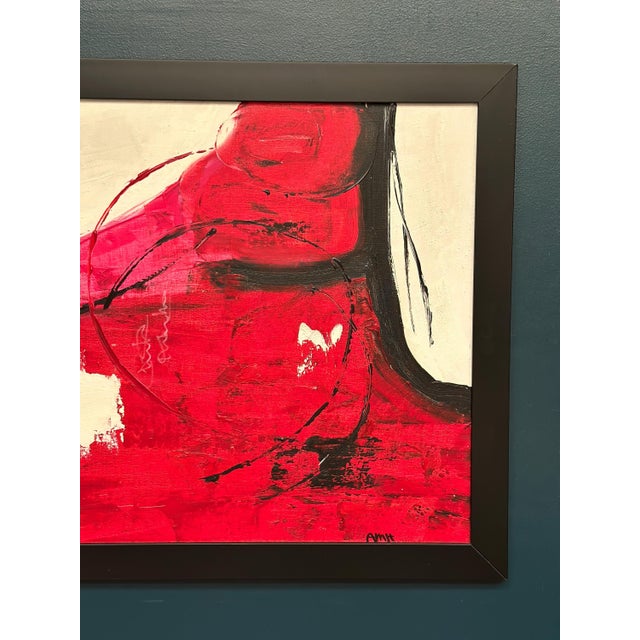 Mid-Century Modern Amh, Red Composition, 1960s, Oil Painting on Canvas, Framed For Sale - Image 3 of 14