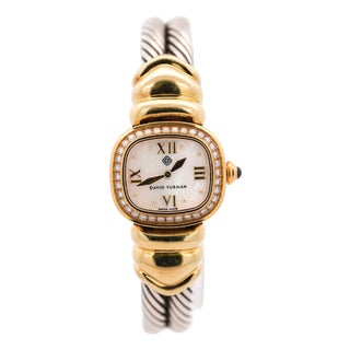David Yurman Mother of Pearl Diamond Bezel 18k Gold Silver Vintage 1990s Watch For Sale
