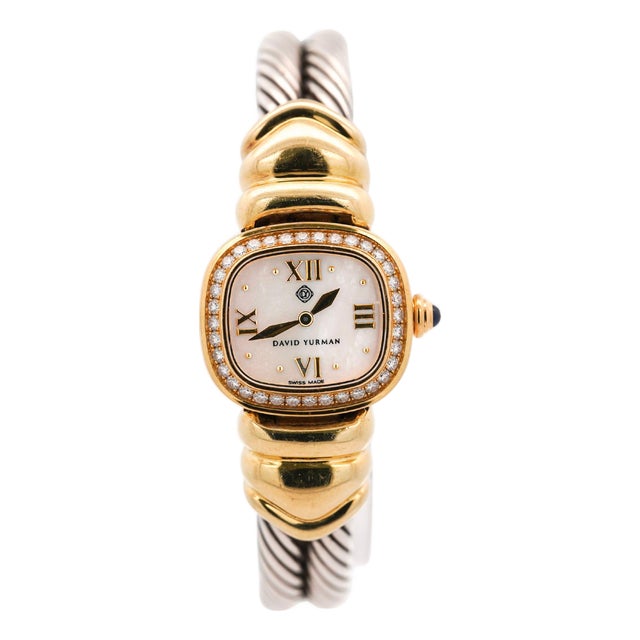 David Yurman Mother of Pearl Diamond Bezel 18k Gold Silver Vintage 1990s Watch For Sale