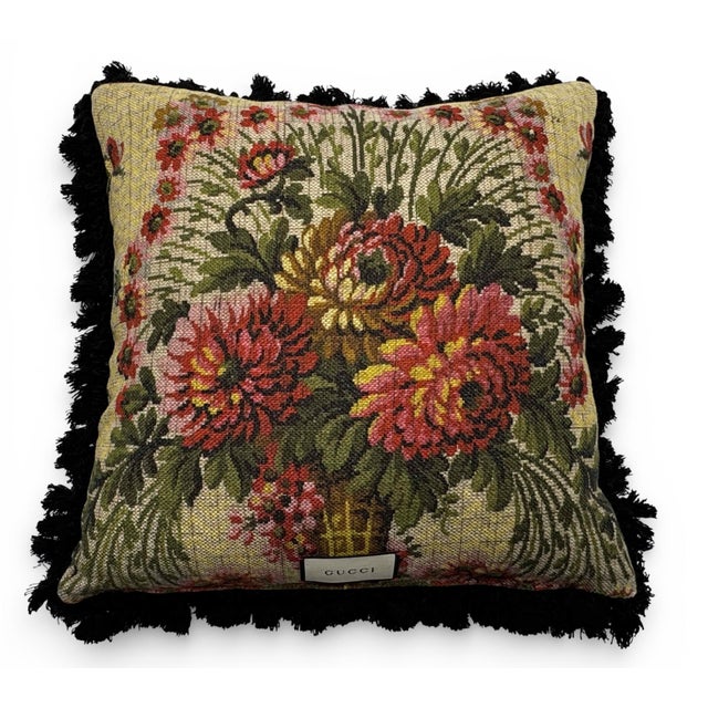 English Gucci GG Jacquard Fringed Pillow For Sale - Image 3 of 7