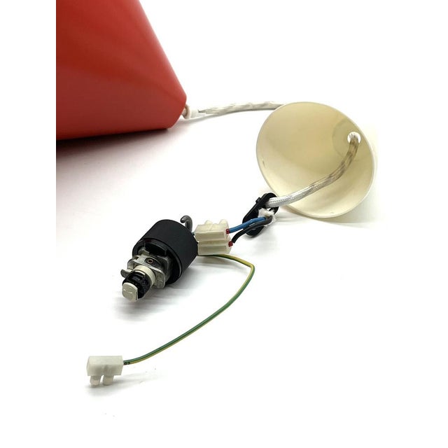 Vintage Scandinavian Cone Pendant Lamp in Red Enamel & Ceramic in the style of Louis Poulsen, 1960s For Sale - Image 12 of 15