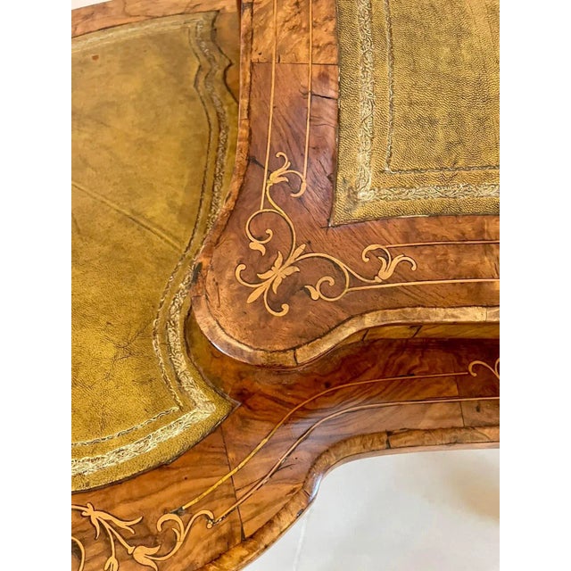 ​​Antique Victorian Freestanding Inlaid Burr Walnut Kidney Shaped Writing Table For Sale - Image 11 of 18