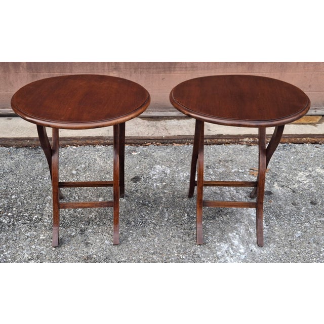 Wood Pair Late 20th Century Folding-Form Mahogany Butler Wine Tables or Candle Stands For Sale - Image 7 of 11