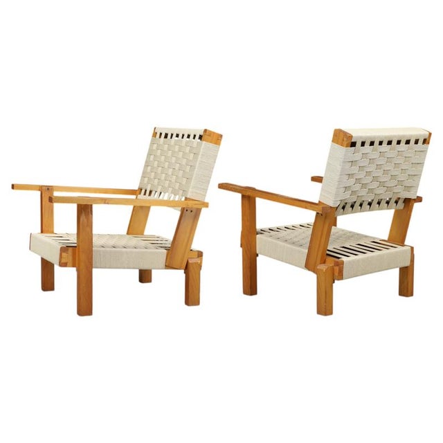 Italian Pine and Woven Cord Lounge Chairs, 1970s, Set of 2 For Sale - Image 17 of 17
