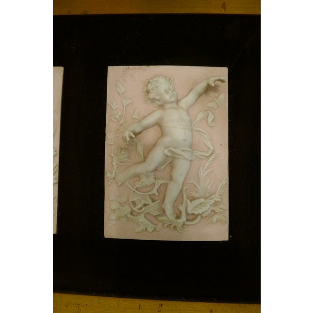 Vintage Bisque Porcelain Cherub Plaques in a Custom Frame. (4 Figures) For Sale In New York - Image 6 of 18