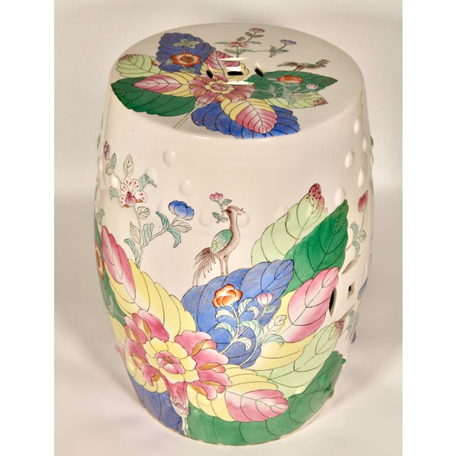 Mid Century Tobacco Leaf Pattern Ceramic Garden Stool / Side Table ...