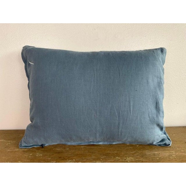 Textile Indigo-Dyed Tribal Textile Pillow in Cotton and Linen, Modern Design For Sale - Image 7 of 8