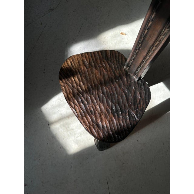 French Brutalist Side Chair in Carved Oak, 1960s For Sale - Image 4 of 9
