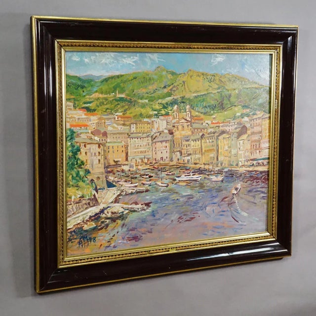 Alexander Michael Oil Painting – Bastia, Corsica, 1978 This expressive oil painting from 1978 captures the vibrant...