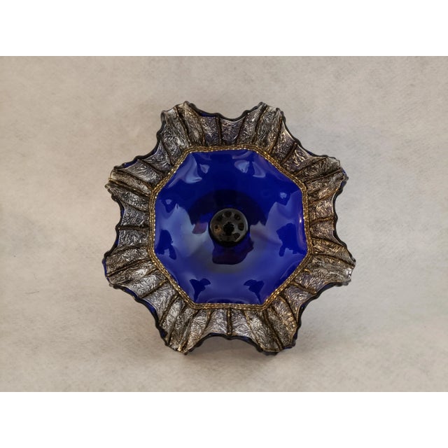 Vintage Morocan Cobalt Blue Glass Pedestal Compote For Sale - Image 6 of 13