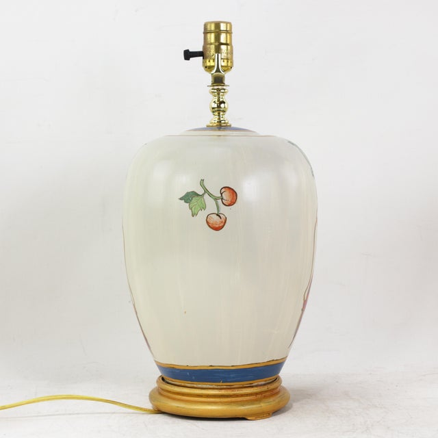 Ceramic Vintage Hand-Painted Chinoiserie Ceramic Parrot and Cherry Table Lamps - a Pair For Sale - Image 7 of 13