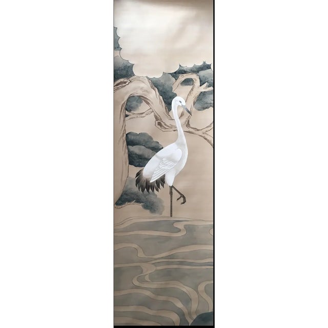 Chinoiserie Hand-Painted Chinoiserie Crane Wall Panels, Set of 3 For Sale - Image 3 of 3