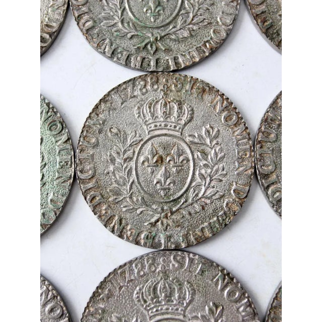 Metal Vintage Louis XVI 1788 Replica Coin Coasters - Set of 9 For Sale - Image 7 of 7