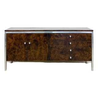Mid 20th Century Tomlinson Burlwood Credenza Chrome Details Doors Drawers, Buffet, Console For Sale