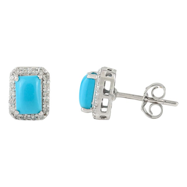 Modern 1.25 Carat Turquoise Stud Earrings With Diamonds in 18k Solid Gold- A Pair For Sale