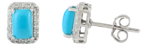 Modern 1.25 Carat Turquoise Stud Earrings With Diamonds in 18k Solid Gold- A Pair