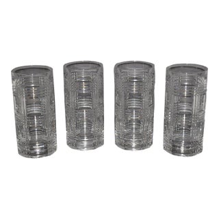 Ralph Lauren 1990's Glen Plaid Crystal Highballs Drinking Glasses Drinkware Barware For Sale