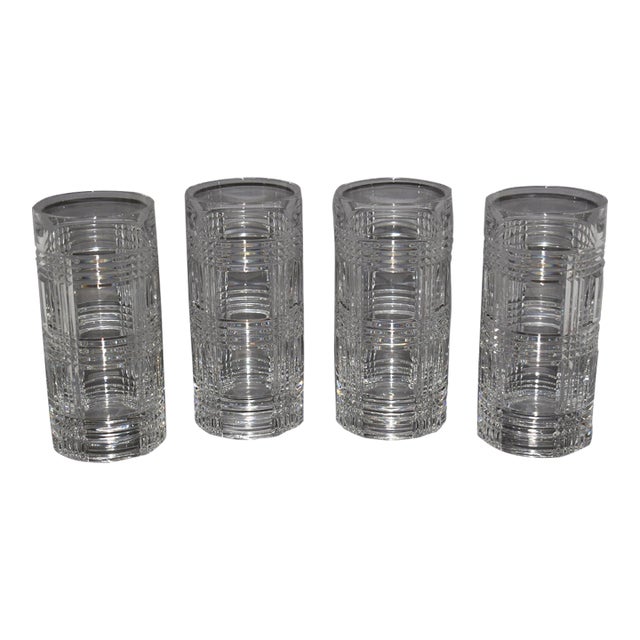 Ralph Lauren 1990's Glen Plaid Crystal Highballs Drinking Glasses Drinkware Barware For Sale