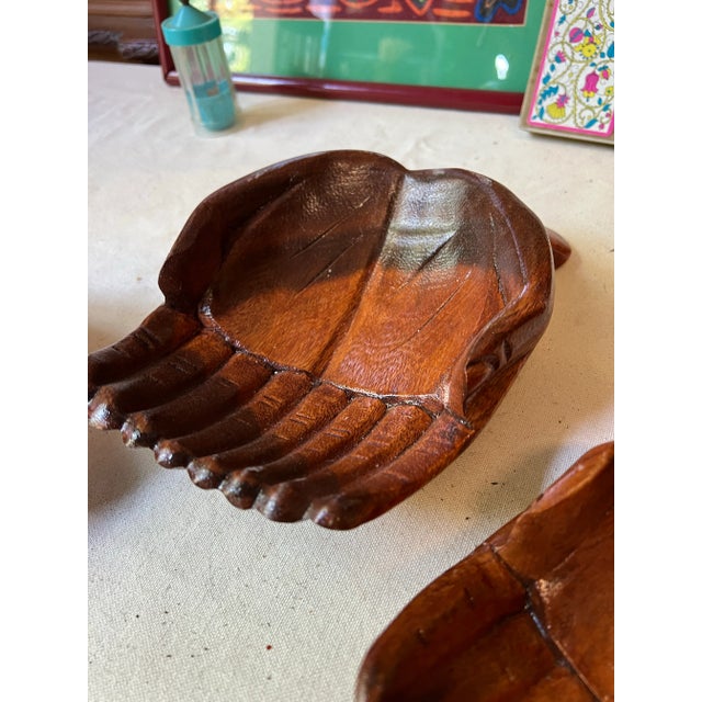Trio of Wooden Offering Hands Bowls, 1970s For Sale - Image 4 of 10