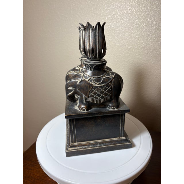 Vintage Stone Elephant Motif Bookend/Candlesticks For Sale - Image 4 of 11