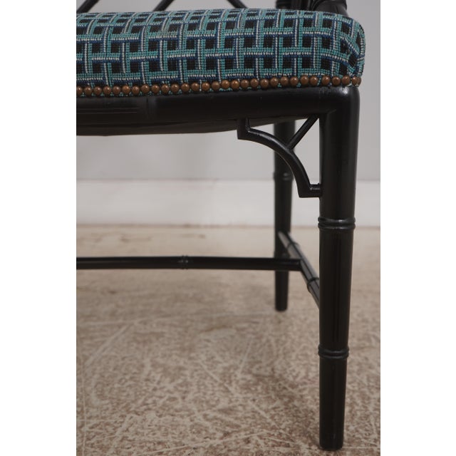 Black Pair of Ebonized Chinese Chippendale Faux Bamboo Dining Arm Chairs For Sale - Image 8 of 18