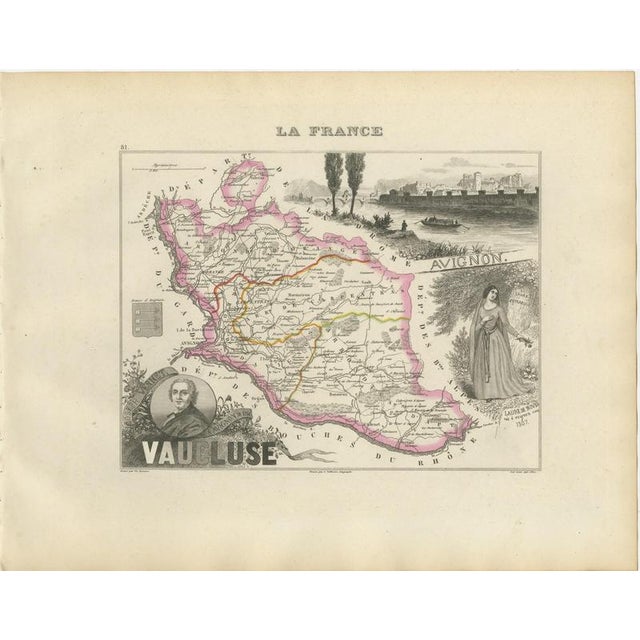 Antique Map of the Vaucluse, Avignon and Petrarchs Laura, 1860 For Sale - Image 3 of 12