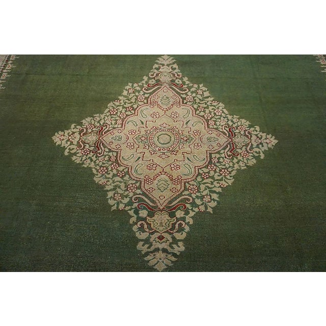19th Century Magnificent Green Open Field With Intricate Floral Medallion Antique Indian Amritsar Rug For Sale - Image 5 of 10
