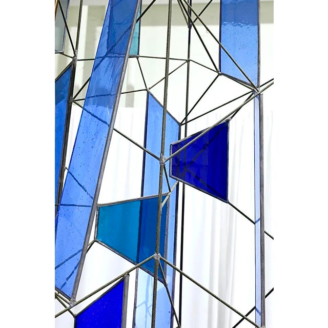 Blue Mid 20th Century Sculptural Stained Glass Tri-Partite Screen, Room Divider, Blue, J. Ferguson Usa- Set of 3 For Sale - Image 8 of 9