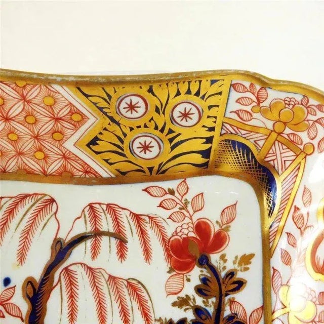 Coalport Porcelain 1810 Coalport Porcelain Rock & Tree Imari Square Dessert Dish For Sale - Image 4 of 8