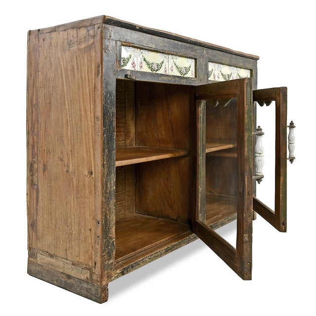 Small Wooden Sideboard with Ceramic Tiles For Sale - Image 3 of 8