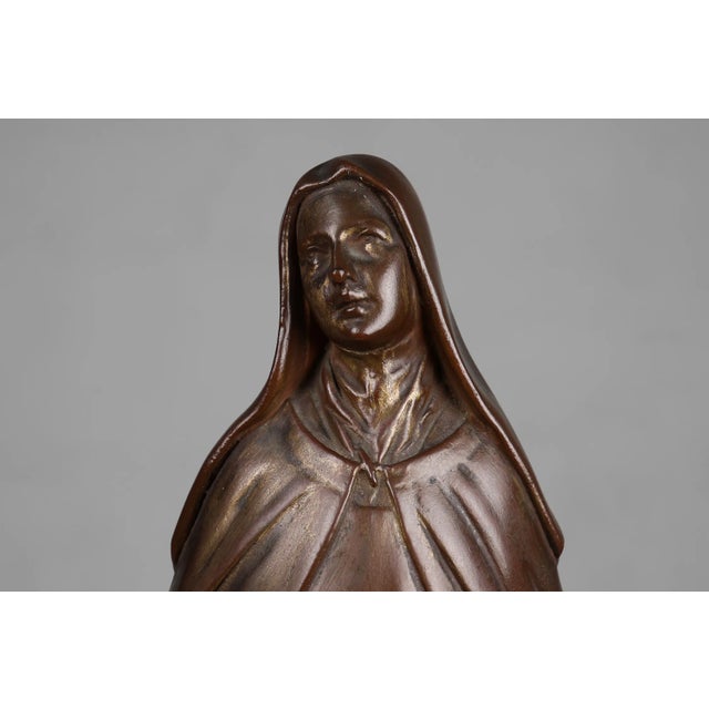Large Holy Maria Statue in Bronze Painted Plaster, Belgium, 1930s For Sale - Image 6 of 12