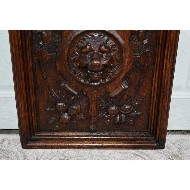 Wood Antique Carved Oak Plaque Tudor Lion Wall Panel Wood Relief Head Mask Victorian For Sale - Image 7 of 11