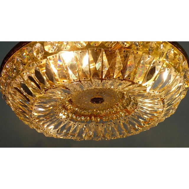 1960's Austrian Regency Gold Plate Framed Cut Lead Crystal Ceiling Flush Mount/ Plafonnier Lighting Fixture by Palme & Walter For Sale - Image 12 of 18