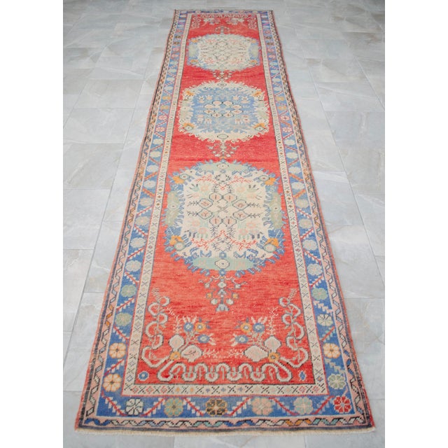Textile Turkish Runner Rug Hand-Knotted Muted Colors Tribal Hallway Decor Lady Bug Pattern - 3'1" X 12'9" For Sale - Image 7 of 14