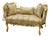 Golden Opulence – French-Inspired Settee With Ornate Gold Leaf Carvings & Luxurious Gold Damask Upholstery For Sale