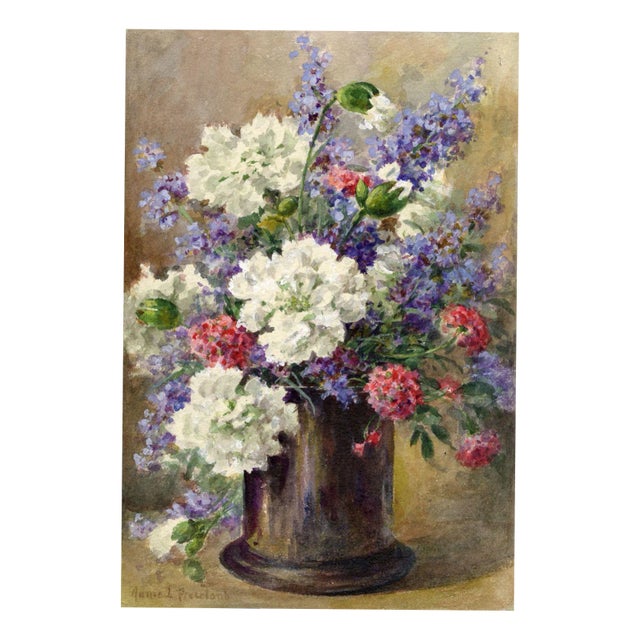Annie L. Pressland, Catmint & Verbena Flowers, 1920s, Watercolour Painting For Sale