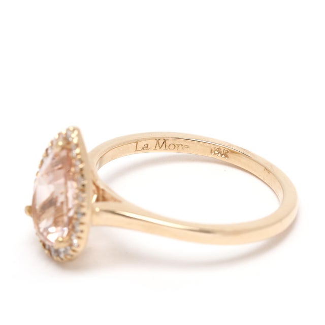 Early 21st Century 1.20ctw Morganite & Diamond Pear Shape Ring, 14k Yellow Gold, Ring Size 6 For Sale - Image 5 of 6