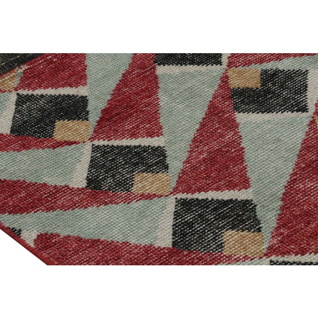 Rug & Kilim’s Distressed Runner in Red and Blue Geometric Patterns For Sale In New York - Image 6 of 8