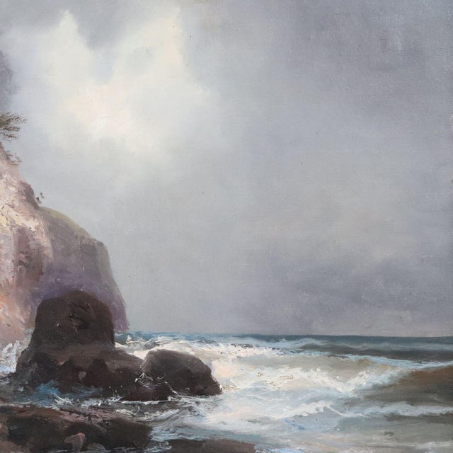 Seascape with Cliff, Oil Painting on Canvas, 20th Century, Framed For Sale - Image 8 of 12