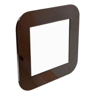 Postmodern Italian Square Mirror with Dark Brown Lacquered Frame, 1980s For Sale