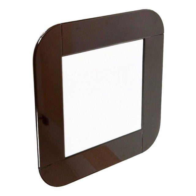Postmodern Italian Square Mirror with Dark Brown Lacquered Frame, 1980s For Sale