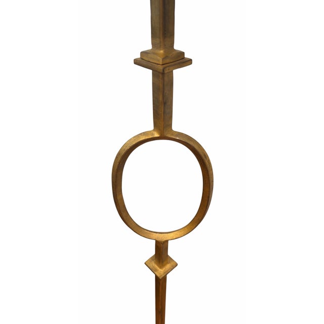 Modern Vintage Poillerat Style Gilt Wrought Iron Oval Floor Lamp For Sale - Image 3 of 3