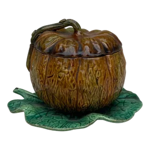 Small 19th Century Palissy Majolica Pumpkin Tureen